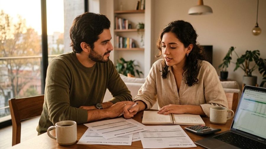 Personas hablando sobre dinero en pareja dentro del contexto de una relación matrimonial.
